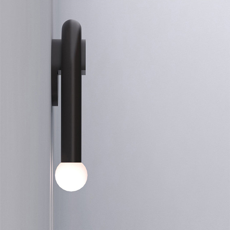 BowLift | U-shaped wall lamp contemporary metallic 2-light black wall-mounted lighting with ball opal glass shade