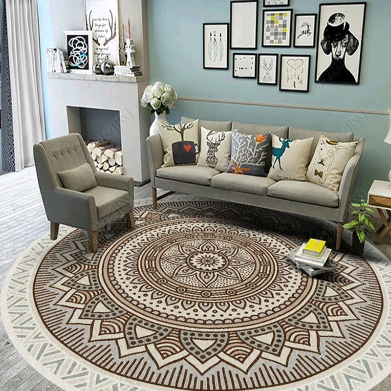BowLift | Ethnic Multicolor Floral Rug Synthetic Pearls Rug Non-Slip Backing Pet-Friendly Machine Washable Rug for Large Room