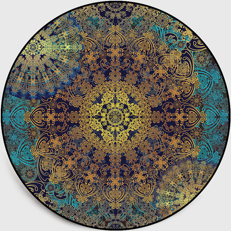 BowLift | Weathered Floral Pattern Rug Weathered Blue-Yellow Moroccan Rug Polyester Washable Non-Slip Floor Stain Resistant Rug for Home