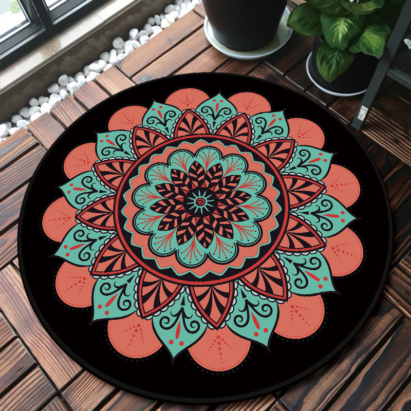 BowLift | Unique multicolored mandala rug Synthetic Moroccan rug stain resistant non-slip backing machine washable rug for the front door