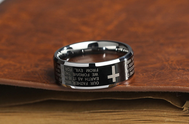 BowLift | Personality Men's Black Tungsten Alloy Ring with Cross, No Fading, Scratch Resistant & Multiple Polishing