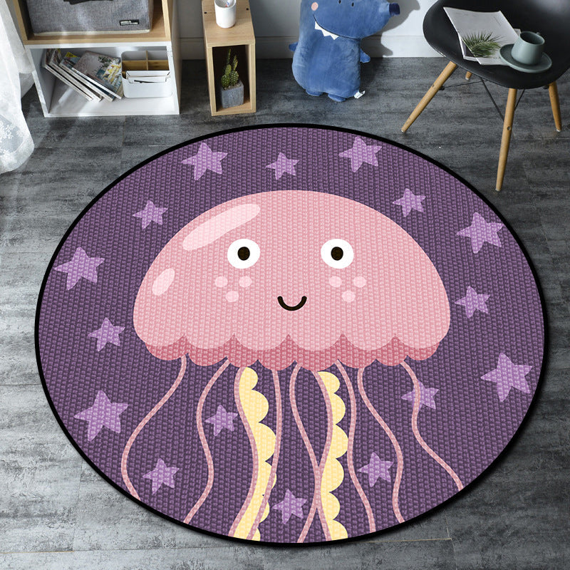 BowLift | Cartoon Kids' Room Rug Multicolored Sea Creatures Rug Synthetic Non-Slip Stain Resistant Washable Rug