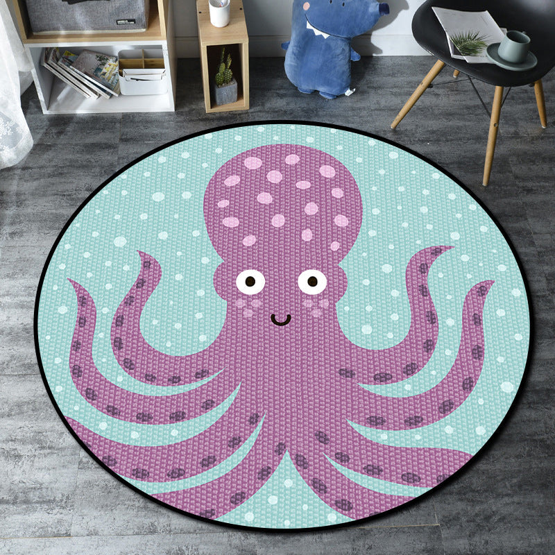 BowLift | Cartoon Kids' Room Rug Multicolored Sea Creatures Rug Synthetic Non-Slip Stain Resistant Washable Rug