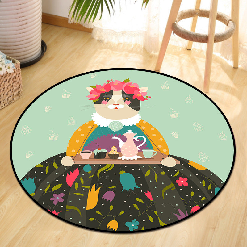 BowLift | Cute Animal Picnic Drawing Carpet Multi-Color Children's Art Carpet Synthetic Non-Slip Machine Washable Stain Resistant Carpet for Children's Room