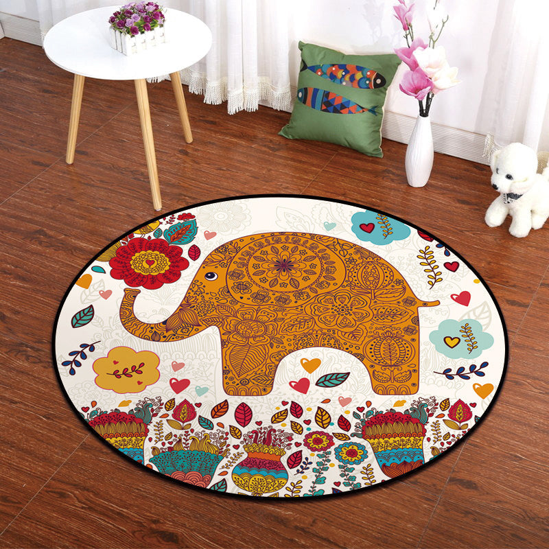 BowLift | Colorful Animal Painting Print Rug Multi-Colored Cartoon Rug Synthetic Washable Non-Slip Stain-Resistant Rug for Nursery