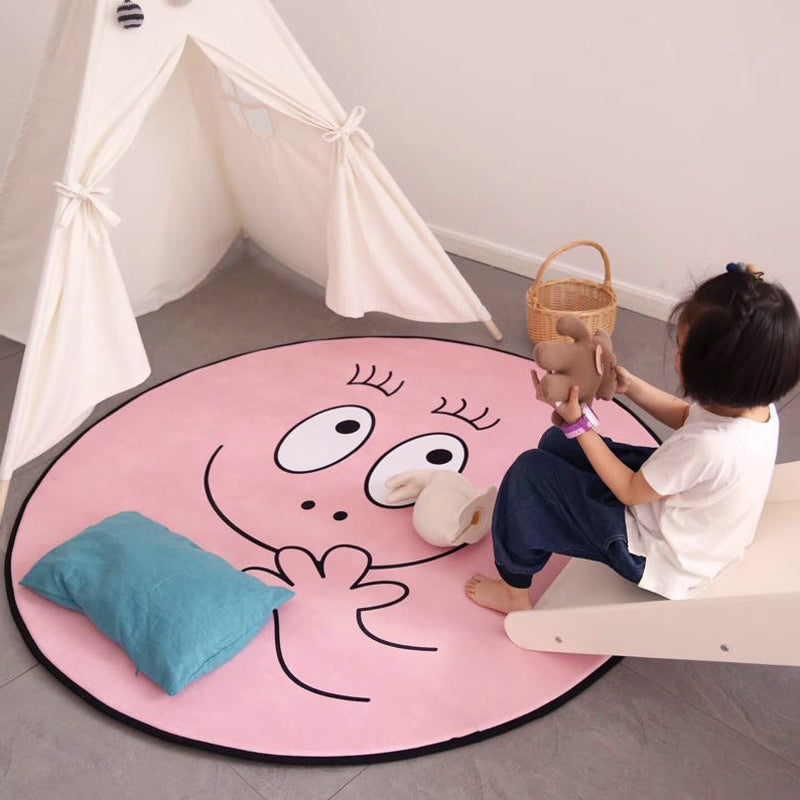 BowLift | Pink Baby Room Rug Nordic Facial Expression Sketch Rug Synthetic Pet-Friendly Washable Non-Slip Underlay Area Rug