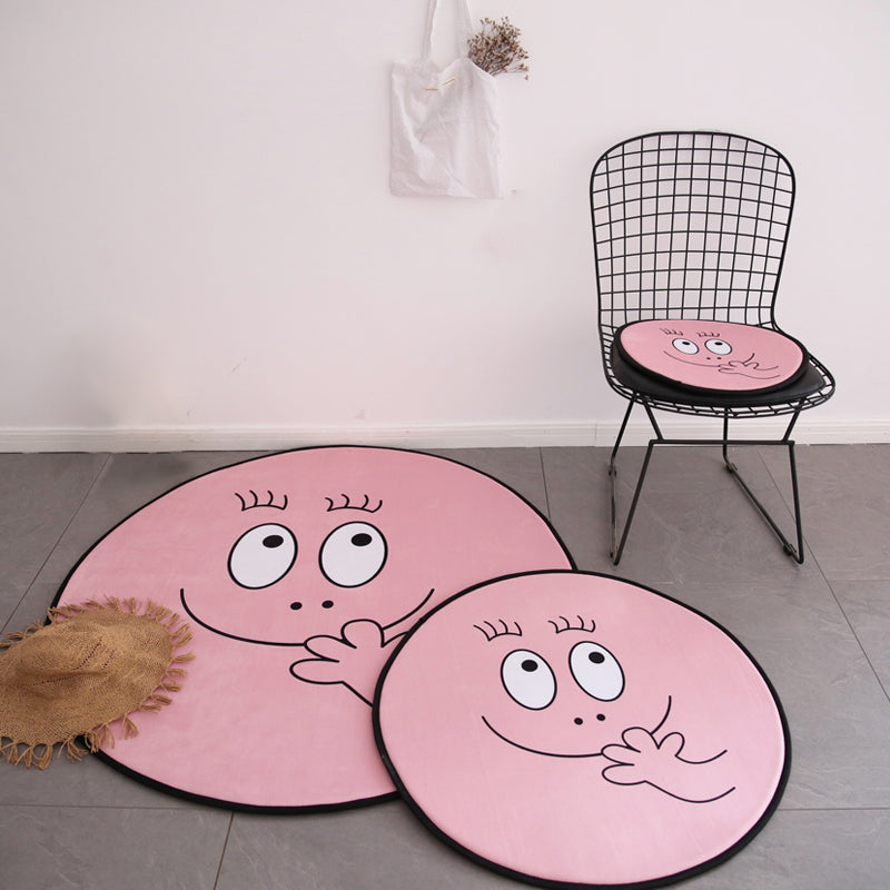 BowLift | Pink Baby Room Rug Nordic Facial Expression Sketch Rug Synthetic Pet-Friendly Washable Non-Slip Underlay Area Rug