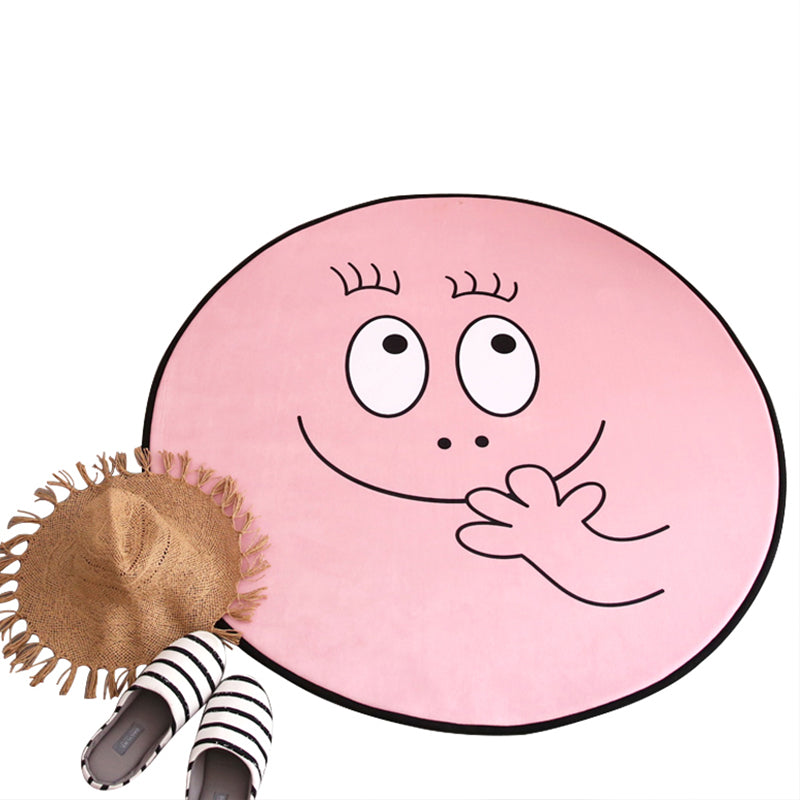 BowLift | Pink Baby Room Rug Nordic Facial Expression Sketch Rug Synthetic Pet-Friendly Washable Non-Slip Underlay Area Rug