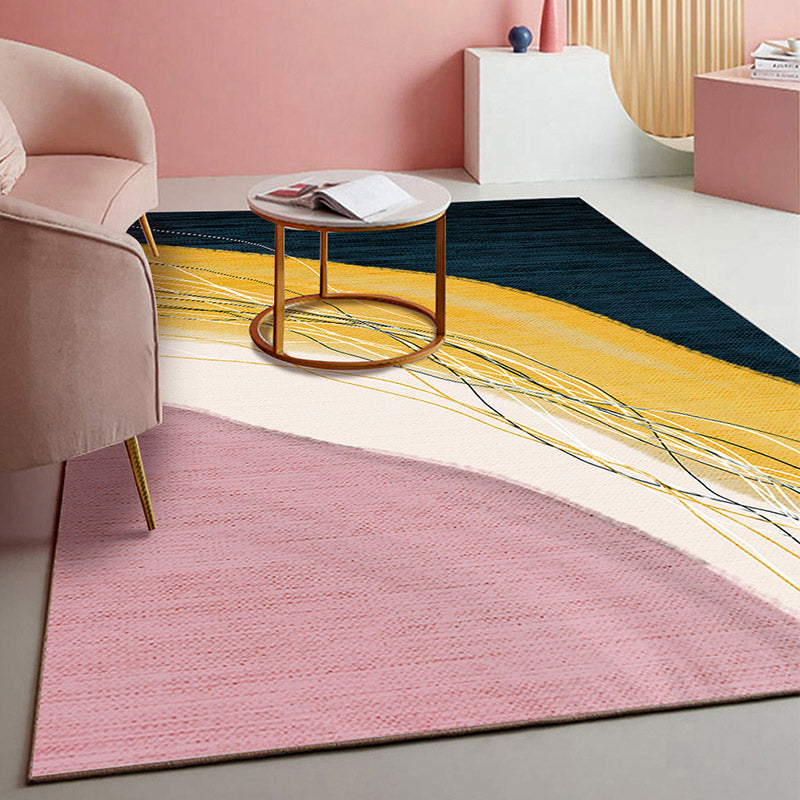 BowLift | Retro Abstract Line Art Rug Multicolored Mid-Century Rug Synthetic Washable Stain Resistant Non-Slip Rug for the Living Room