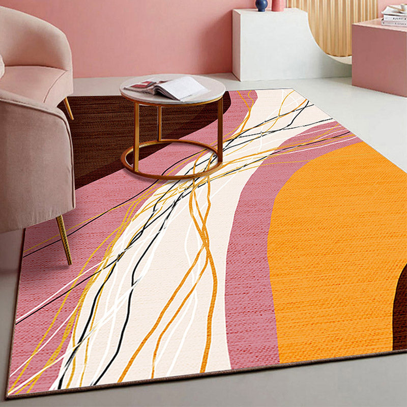 BowLift | Retro Abstract Line Art Rug Multicolored Mid-Century Rug Synthetic Washable Stain Resistant Non-Slip Rug for the Living Room