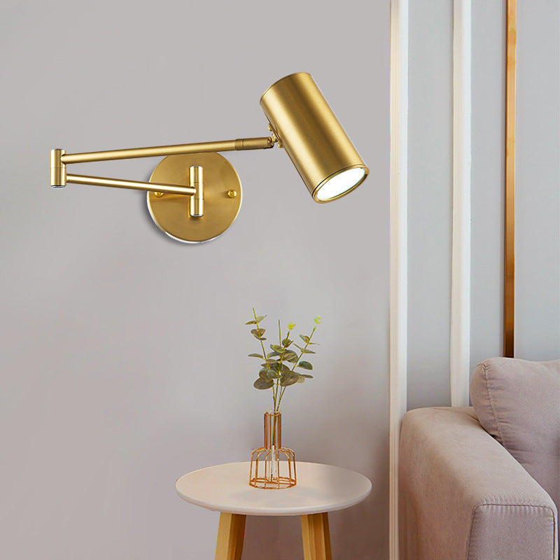 BowLift | Cylinder Wall Light Minimalistic Metallic Single-Bulb Nightstand Adjustable Wall Lighting Fixture