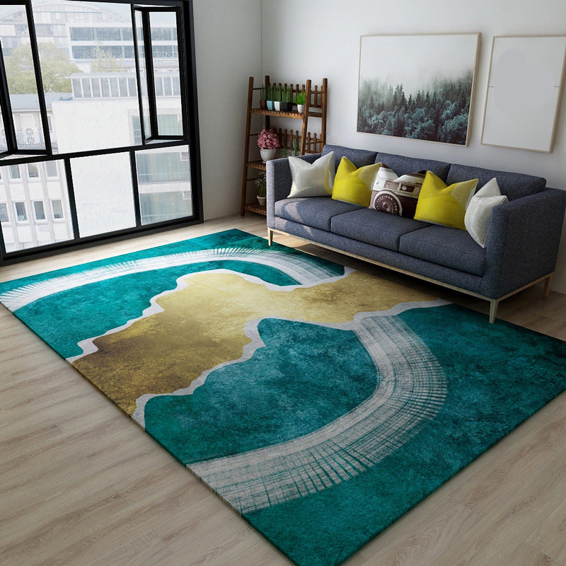 BowLift | Black Green Vintage Rug Polyester Abstract Geometric Rug Machine Washable Non-Slip Pet-Friendly Carpet for Large Room