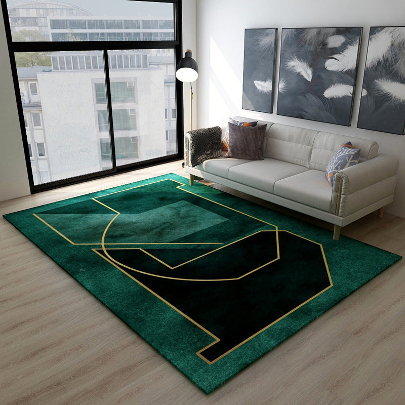 BowLift | Black Green Vintage Rug Polyester Abstract Geometric Rug Machine Washable Non-Slip Pet-Friendly Carpet for Large Room