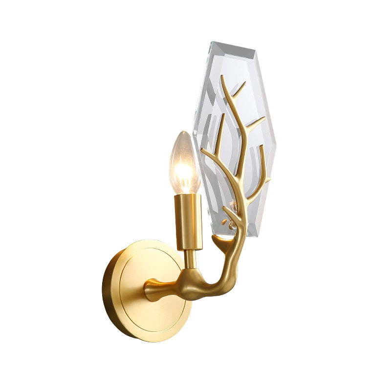 BowLift | Artistic hexagonal wall lamp crystal single living room wall light fixture in brass