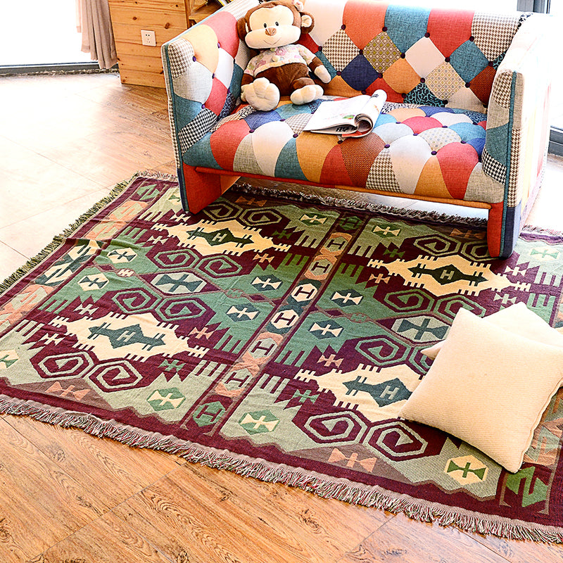 BowLift | Retro Country Style Carpet Green Geometric Woven Carpet Pet Friendly Carpet for the Living Room