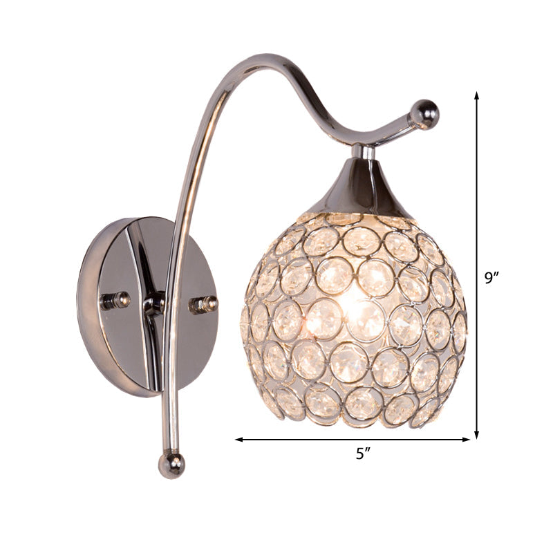 BowLift | Dome Wall Light Modern Crystal 1 Light Hallway Wall Mounted Light with Chrome Backplate