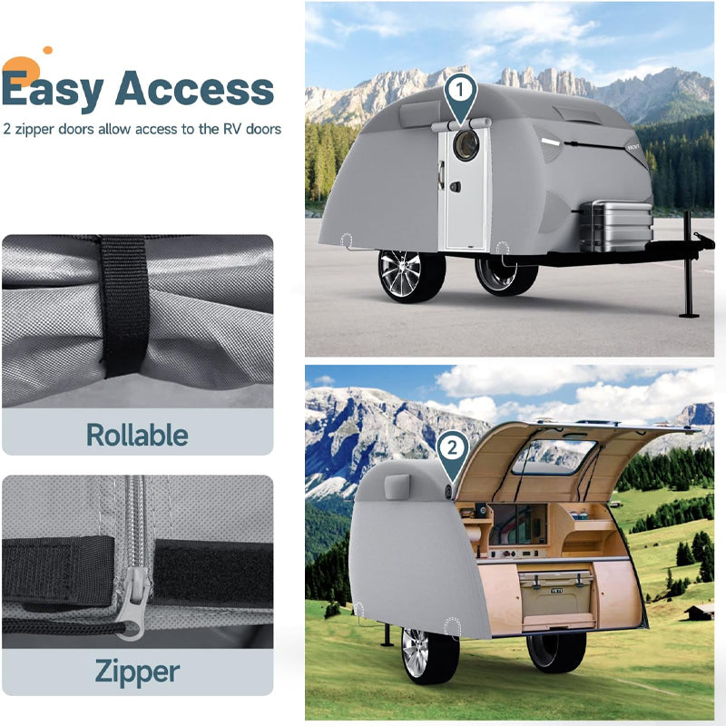 BowLift | 12'-15' Teardrop Trailer Cover 7 Layers Camper Cover Waterproof Travel Trailer Cover with Windproof Strap