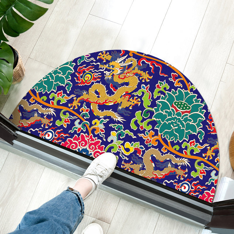 BowLift | Chinoiserie Printed Rug Multi Colored Polypropylene Carpet Anti-Slip Back Pet Friendly Stain Resistant Rug for Door