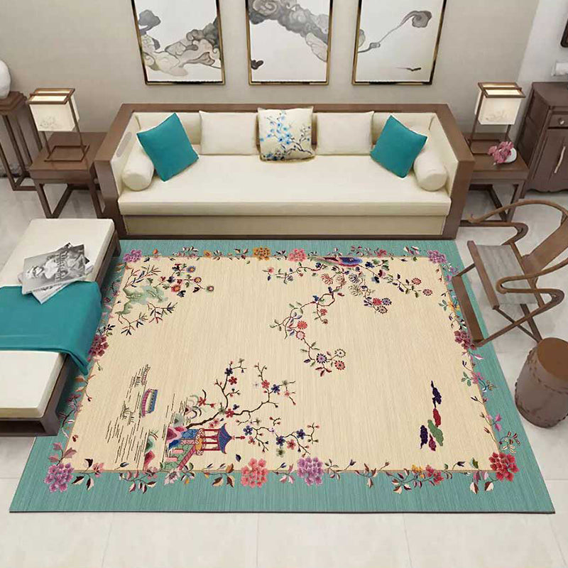 BowLift | Glamour Drawing Print Rug Multicolor Chinoiserie Rug Synthetic Pet Friendly Non-Slip Back Washable Rug for Home
