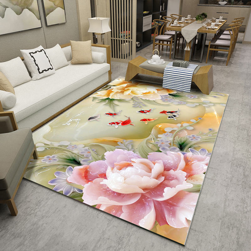 BowLift | Fancy Multicolor Flower Rug Polypropylene Asian Style Rug Stain Resistant Anti-Slip Backing Pet Friendly Rug for Guest Room