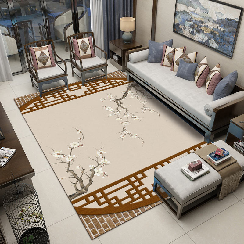 BowLift | Fancy Multicolor Flower Rug Polypropylene Asian Style Rug Stain Resistant Anti-Slip Backing Pet Friendly Rug for Guest Room