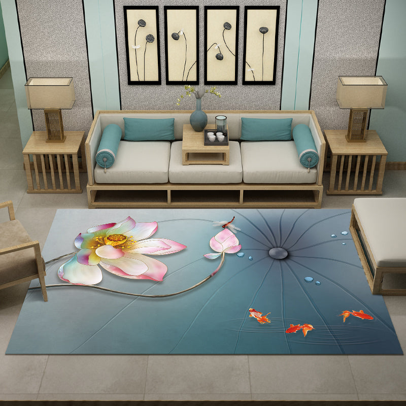 BowLift | Beautiful Multi Color Chinese Carpet Synthetic Floral Print Area Rug Machine Washable Anti-Slip Back Pet Friendly Rug for the Living Room