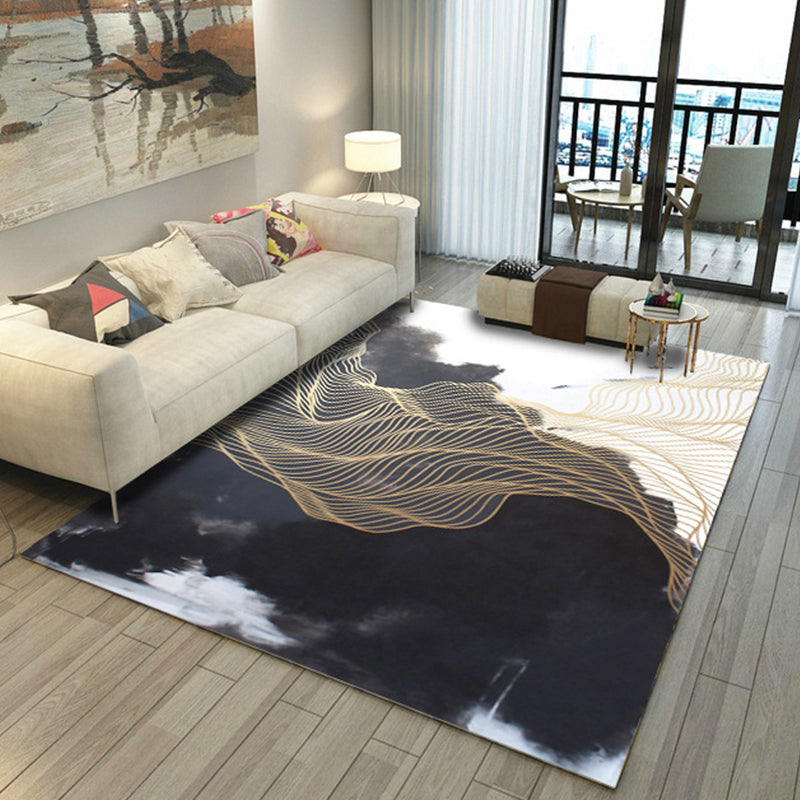 BowLift | Asian Abstract Painting Carpet Multi-Color Polypropylene Area Rug Machine Washable Non-Slip Back Stain Resistant Rug for Large Room