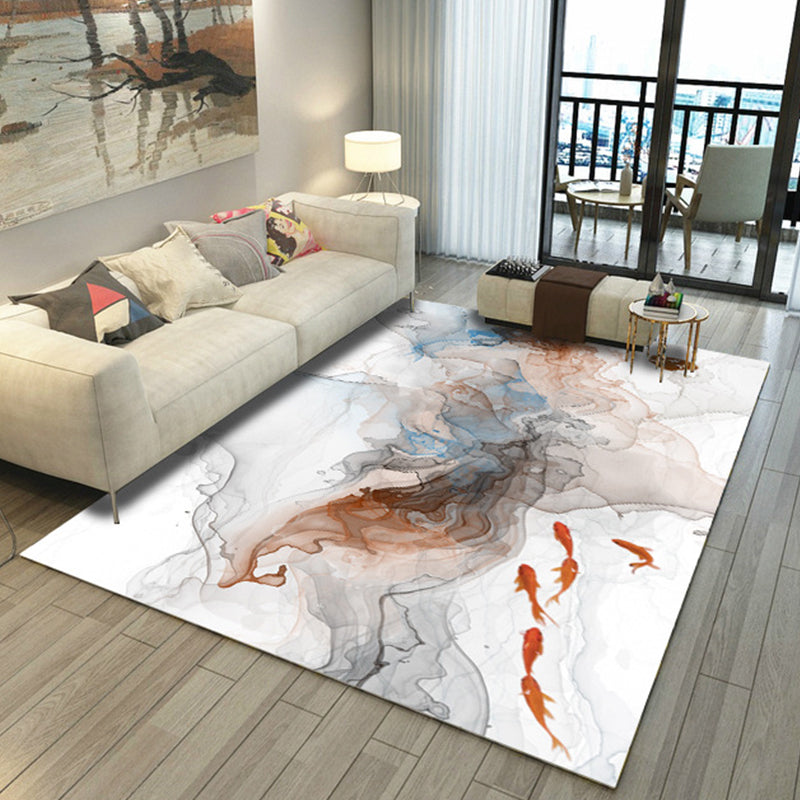 BowLift | Asian Abstract Painting Carpet Multi-Color Polypropylene Area Rug Machine Washable Non-Slip Back Stain Resistant Rug for Large Room