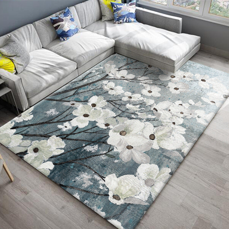 BowLift | Chic Oriental Rug Polyester Flower Botanical Rug Non-slip Machine Washable Pet-friendly Carpet for Living Room