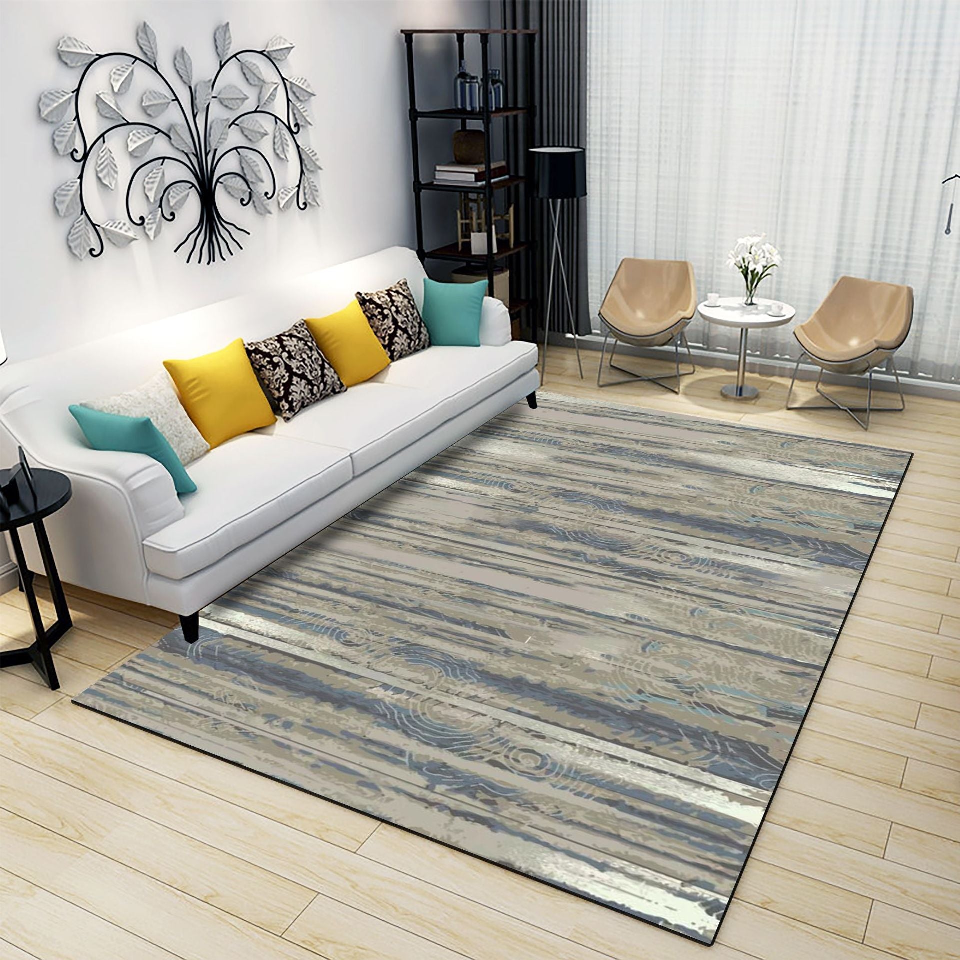 BowLift | Classic Industrial Design Rug Multicolored Postmodernism Rug Stain Resistant Pet Friendly Non-Slip Rug for Room