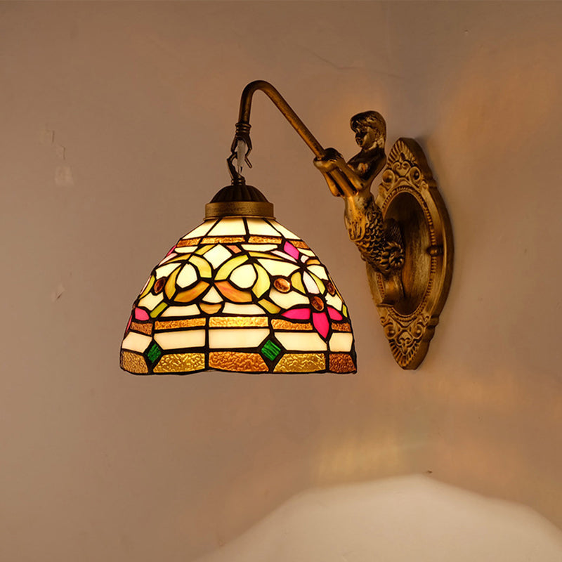BowLift | Dome Shade Floral Stained Glass Wall Lamp Lighting Fixture Decorative Single Gold Wall-Mounted Lamp