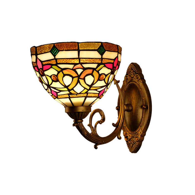BowLift | Dome Shade Floral Stained Glass Wall Lamp Lighting Fixture Decorative Single Gold Wall-Mounted Lamp