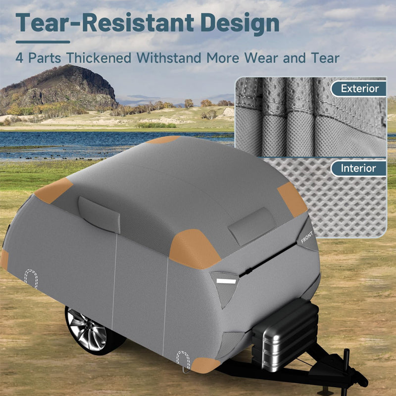 BowLift | 12'-15' Teardrop Trailer Cover 7 Layers Camper Cover Waterproof Travel Trailer Cover with Windproof Strap