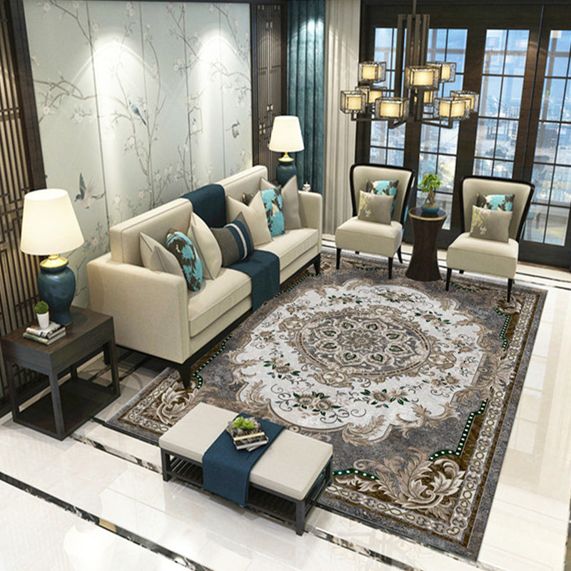 BowLift | Beautiful Peony Print Rug Multicolor Classic Rug Polypropylene Non-slip Machine Washable Stain Resistant Rug for the Room