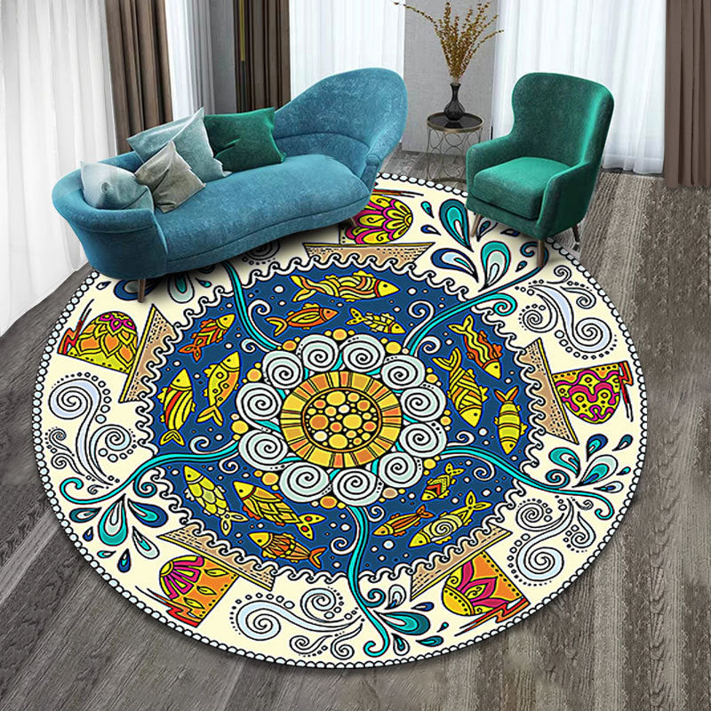 BowLift | Colorfully patterned folk art printed carpet polyester Moroccan carpet with non-slip backing pet-friendly machine washable carpet for guest room