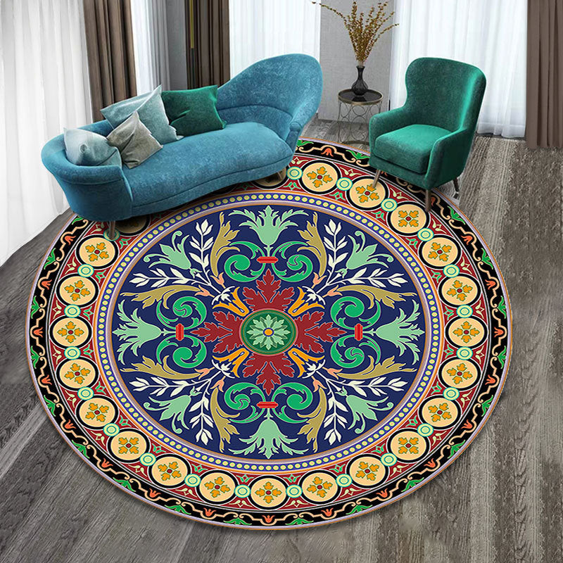 BowLift | Colorfully patterned folk art printed carpet polyester Moroccan carpet with non-slip backing pet-friendly machine washable carpet for guest room
