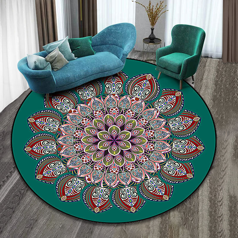 BowLift | Colorfully patterned folk art printed carpet polyester Moroccan carpet with non-slip backing pet-friendly machine washable carpet for guest room