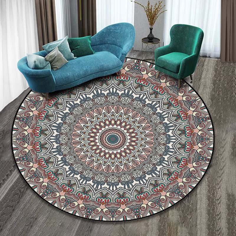 BowLift | Colorfully patterned folk art printed carpet polyester Moroccan carpet with non-slip backing pet-friendly machine washable carpet for guest room