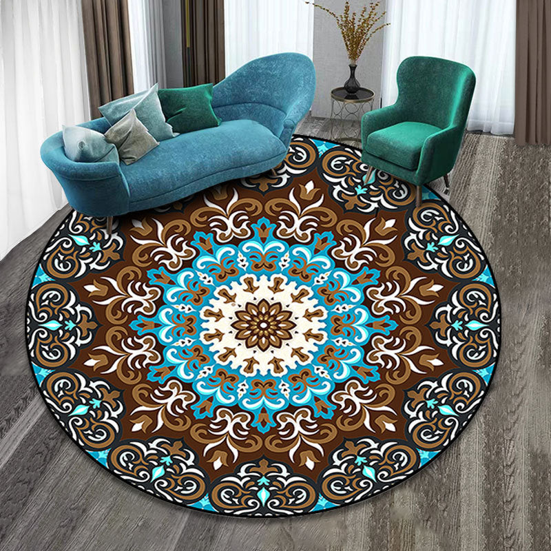 BowLift | Colorfully patterned folk art printed carpet polyester Moroccan carpet with non-slip backing pet-friendly machine washable carpet for guest room