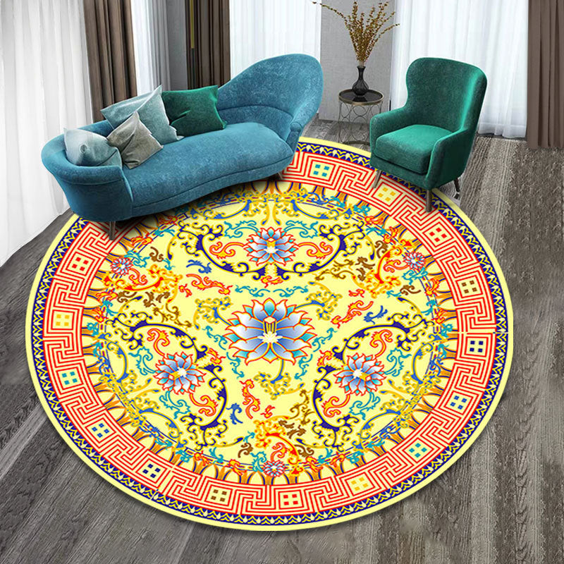 BowLift | Colorfully patterned folk art printed carpet polyester Moroccan carpet with non-slip backing pet-friendly machine washable carpet for guest room