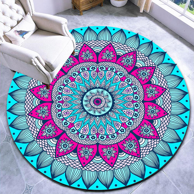 BowLift | Beautiful mandala patterned rug Multicolored Moroccan area rug Polyester pet friendly stain resistant non-slip backing rug for tea room