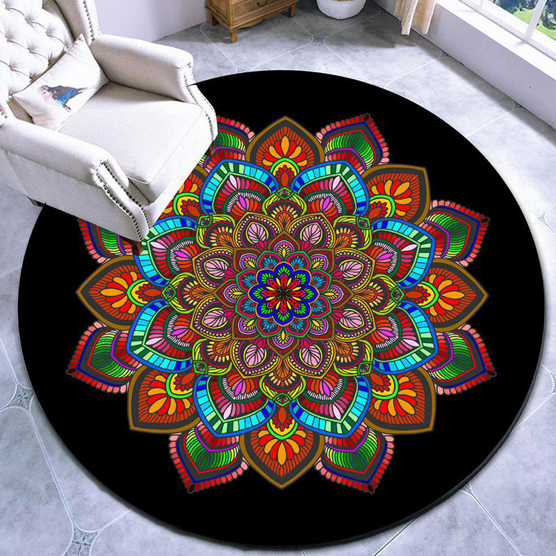BowLift | Beautiful mandala patterned rug Multicolored Moroccan area rug Polyester pet friendly stain resistant non-slip backing rug for tea room