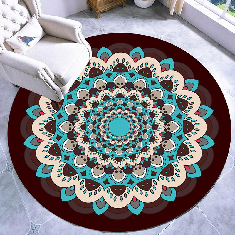 BowLift | Beautiful mandala patterned rug Multicolored Moroccan area rug Polyester pet friendly stain resistant non-slip backing rug for tea room