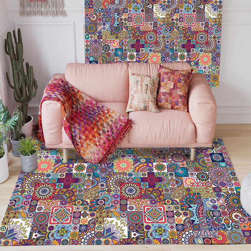 BowLift | Classic Multicolored Mandala Rug Synthetic Moroccan Rug Stain Resistant Slip Resistant Pet Friendly Rug for the Large Room