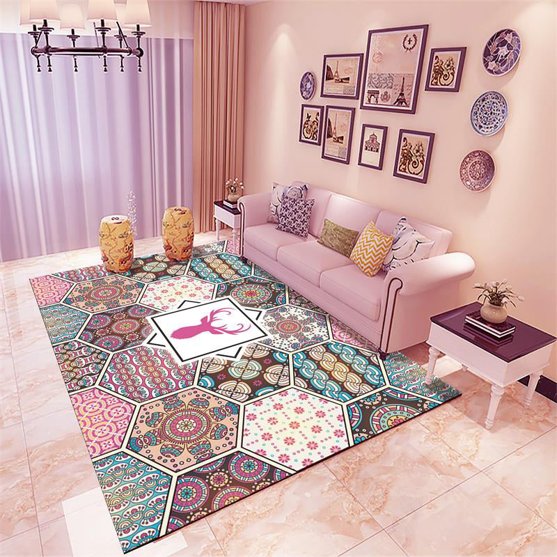 BowLift | Classic Multicolored Mandala Rug Synthetic Moroccan Rug Stain Resistant Slip Resistant Pet Friendly Rug for the Large Room