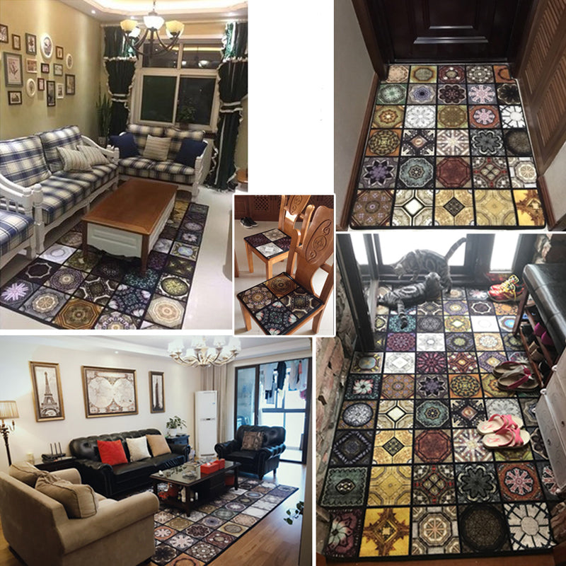 BowLift | Chic Multicolor Moroccan Carpet Polypropylene Mosaic Rug Non-Slip Back Machine Washable Stain Resistant Rug for Entrance Area