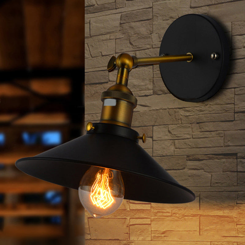 BowLift | Cone-shaped metal wall lighting antique 1-light hallway wall-mounted light in black