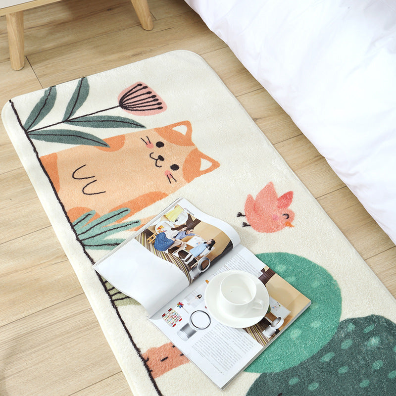 BowLift | Casual Living Room Rug Multicolored Cartoon Plant Pattern Rug Synthetic Pet-Friendly Non-Slip Rug