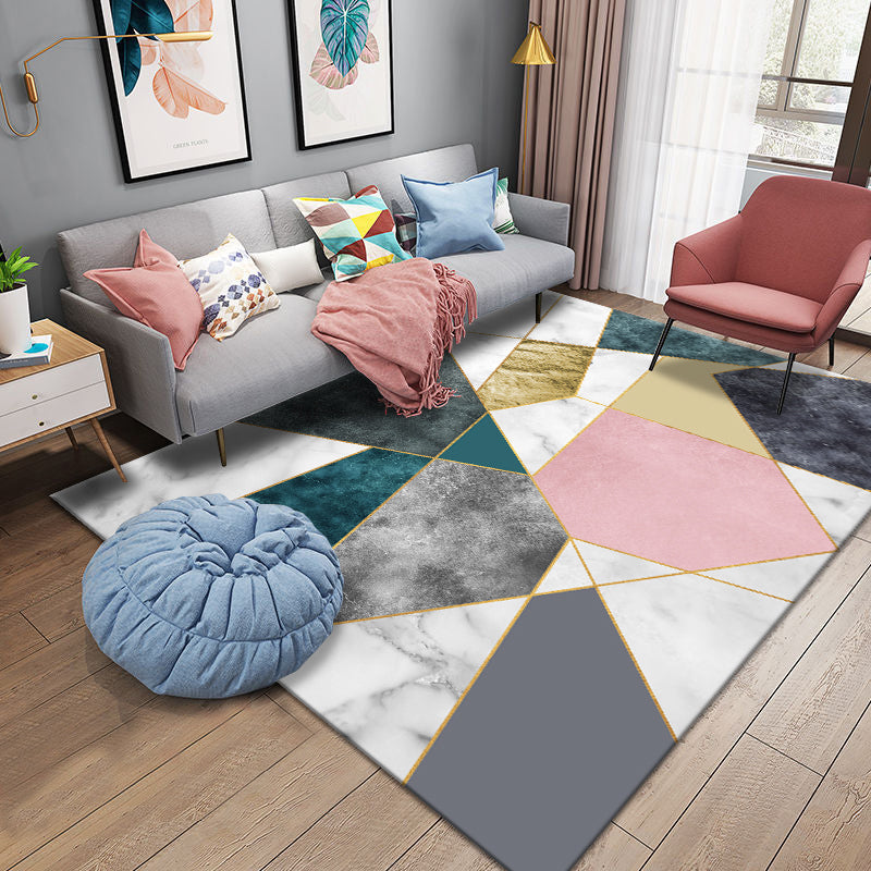 BowLift | Creative Room Decoration Area Rug Multicolor Geometric Pattern Area Rug Cotton Blend Non-Slip Pet Friendly Area Rug