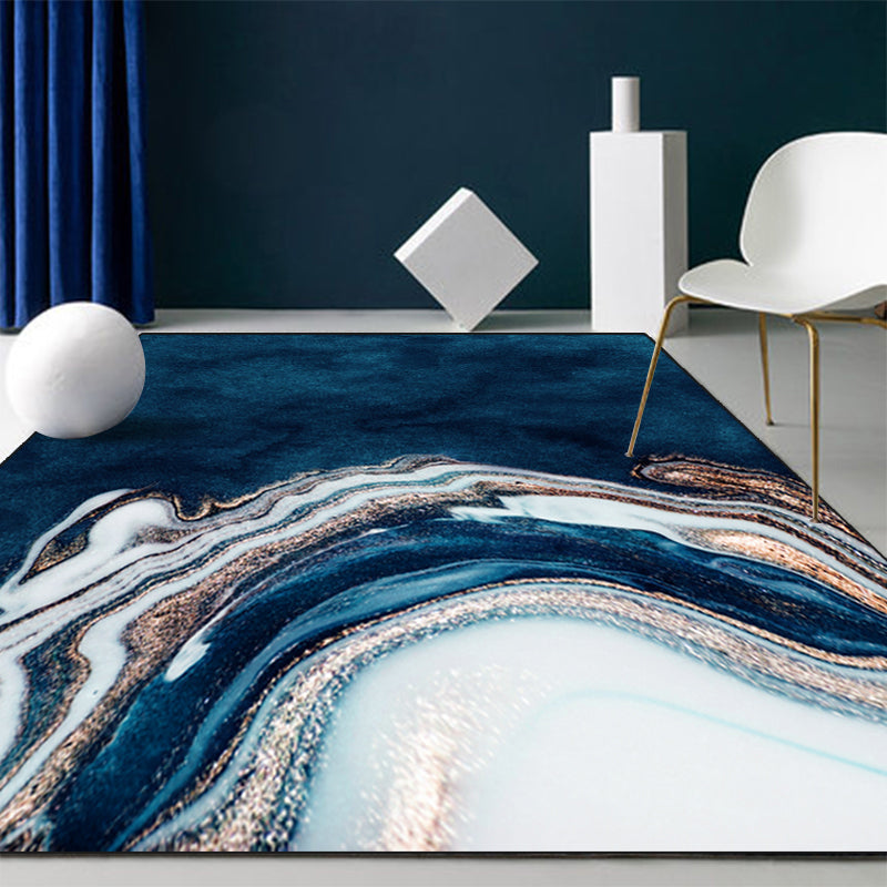 BowLift | Blue Abstract Printed Rug Cotton Blend Creative Rug Washable Non-Slip Back Rug for the Living Room